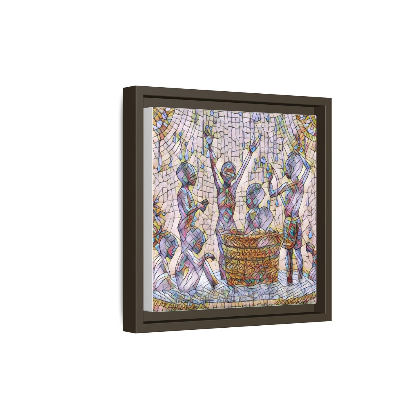 Framed Matte Canvas Art — Children Playing Mosaic Illustration
