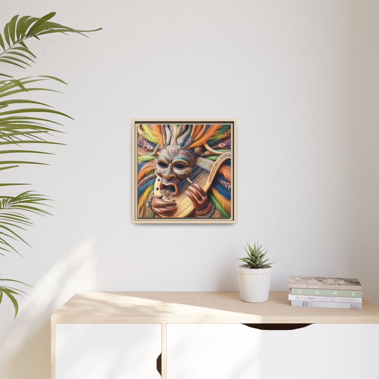 Colorful Tribal Mask Canvas — Framed Matte Wall Art
