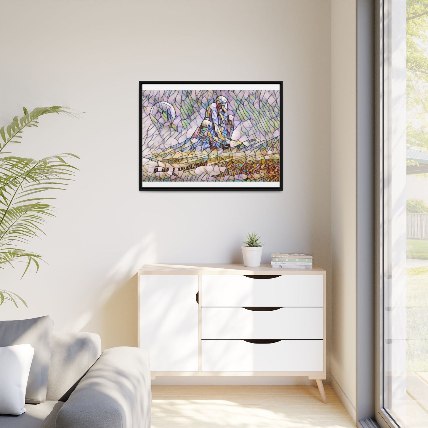 Stained-Glass Surfing Canvas Print — Framed Matte Wall Art