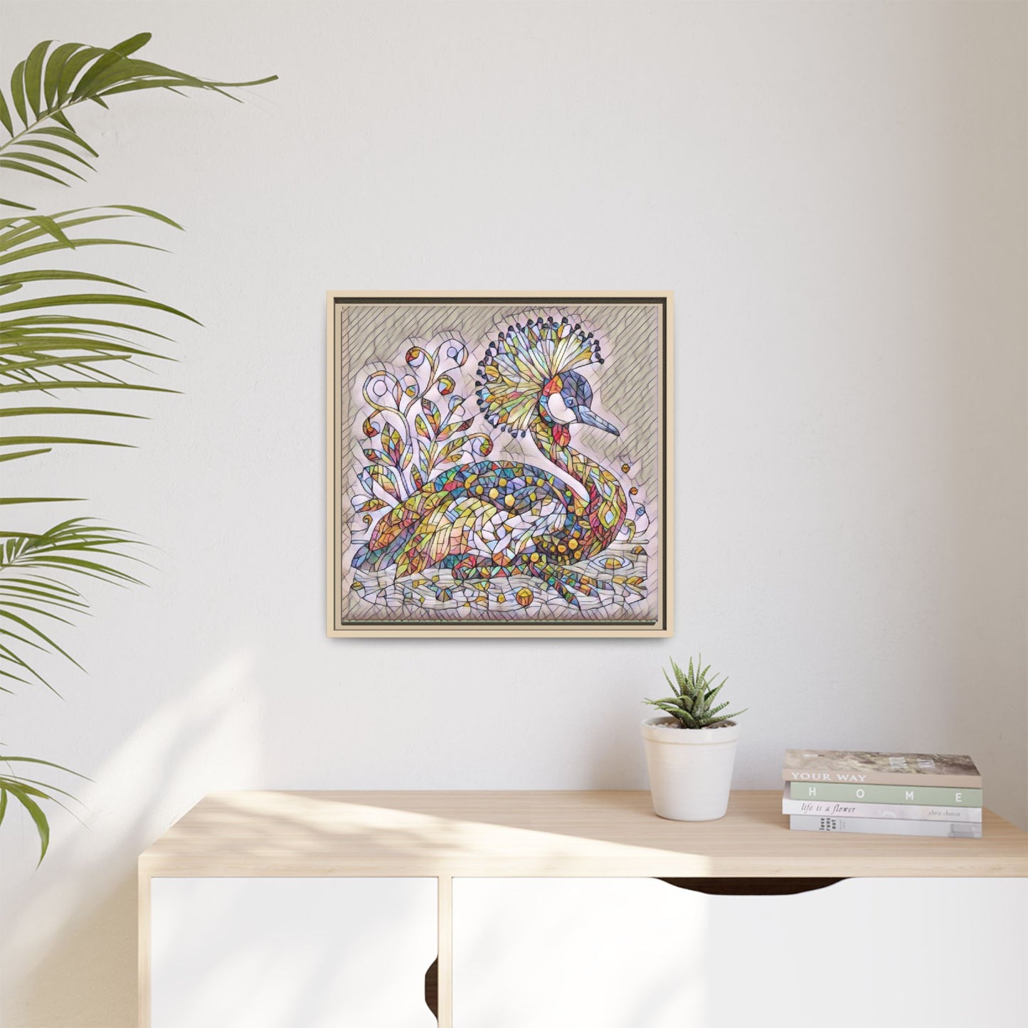 Colorful Peacock Mosaic Framed Canvas Art