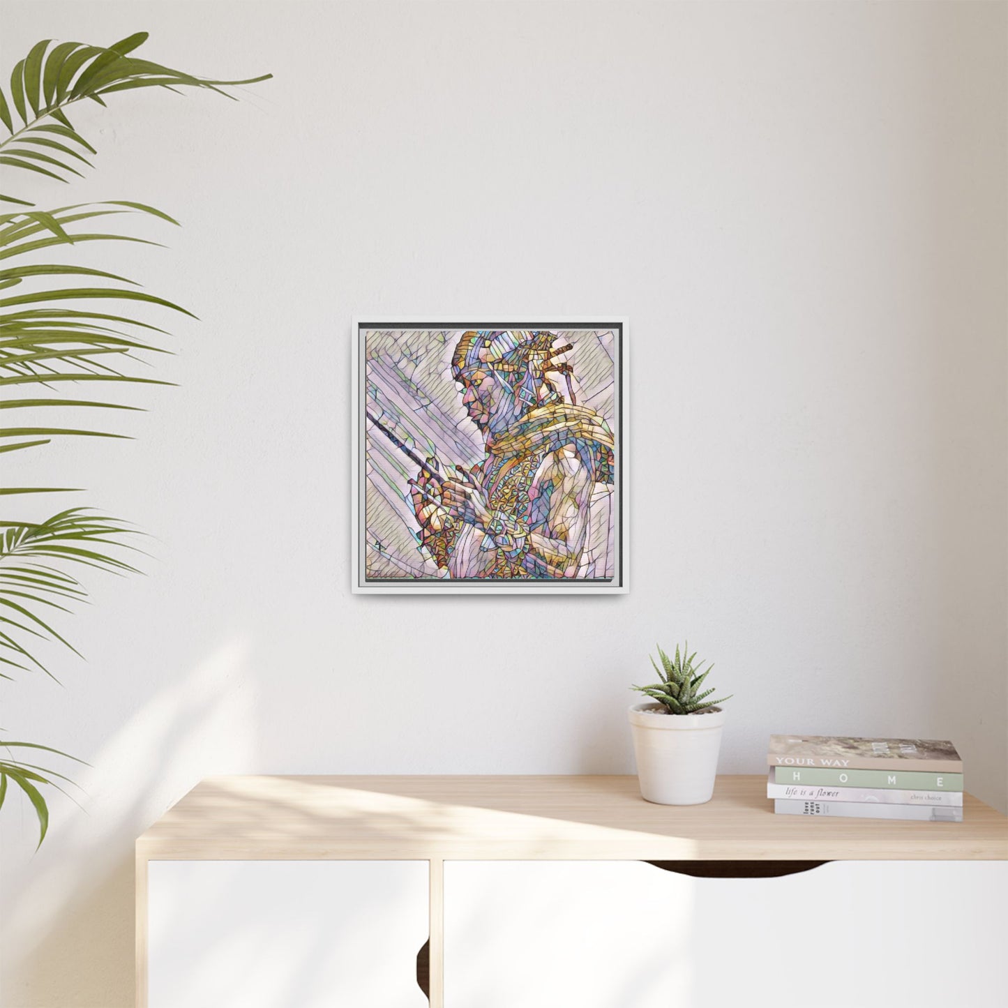 Framed Canvas Art - Colorful Tribal Warrior Portrait (Matte)