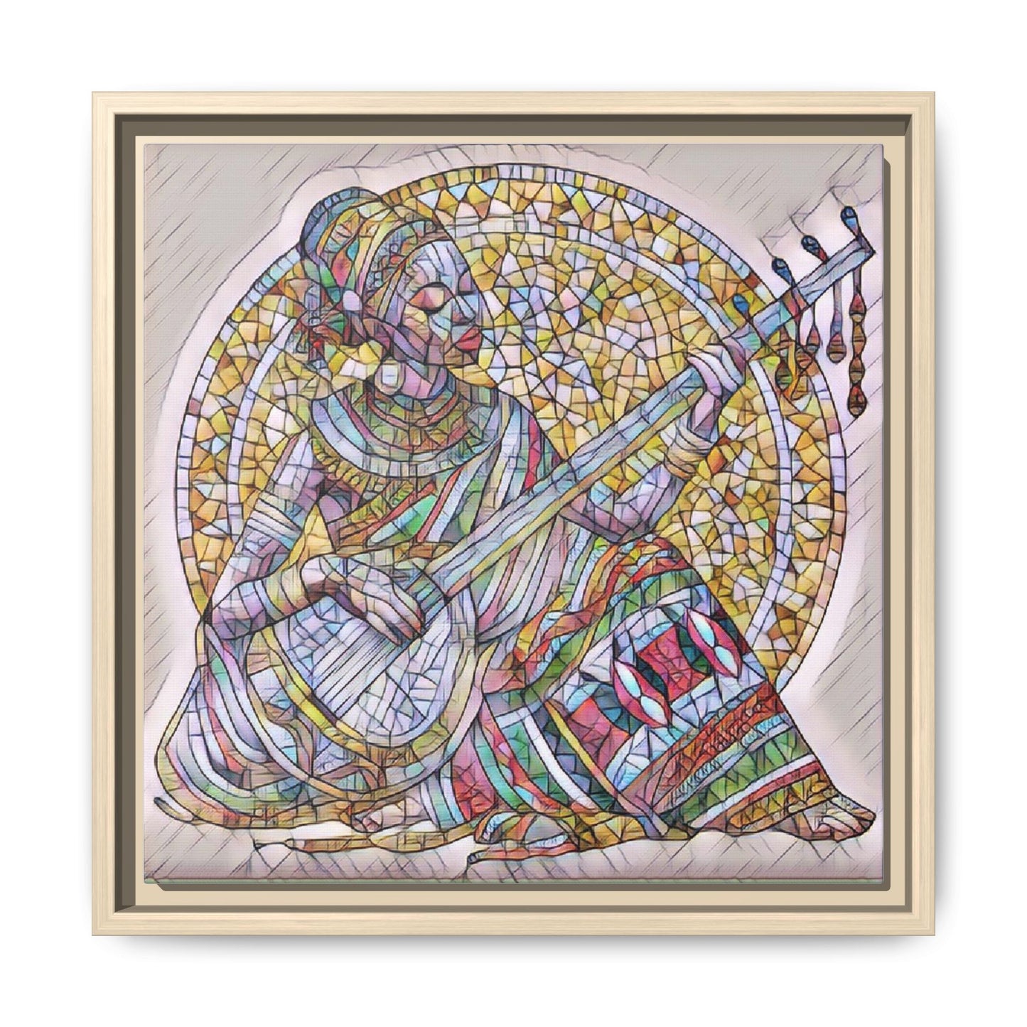 Framed Canvas Art - Colorful Mosaic Musician Wall Decor