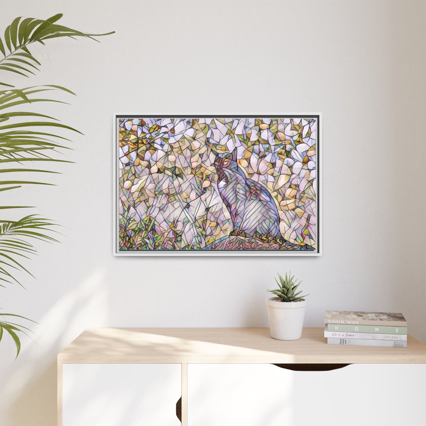 Framed Canvas Art - Stained Glass Heron Nature Print