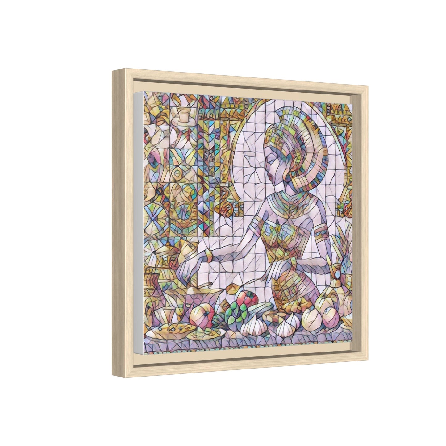 Egyptian Goddess Stained Glass Style Framed Canvas Art