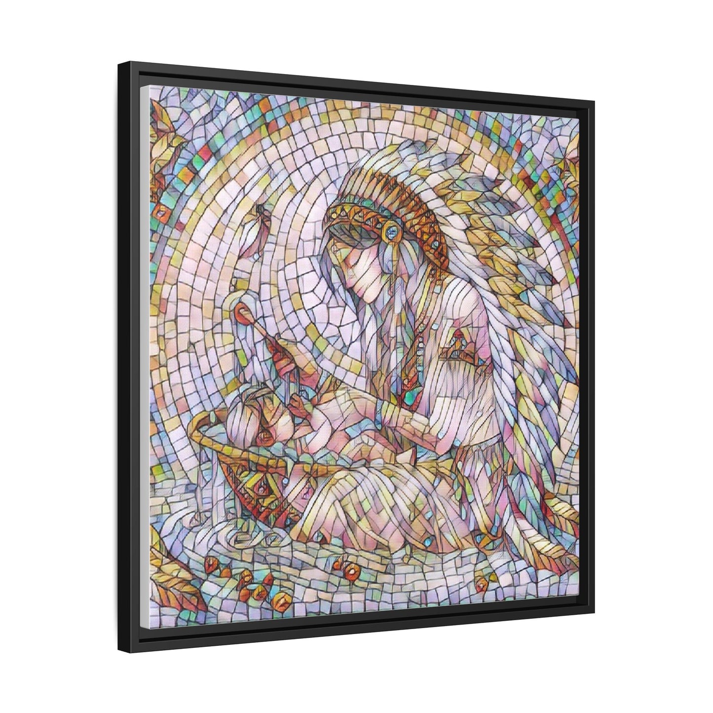 Framed Mosaic Native Mother & Child Matte Canvas Art