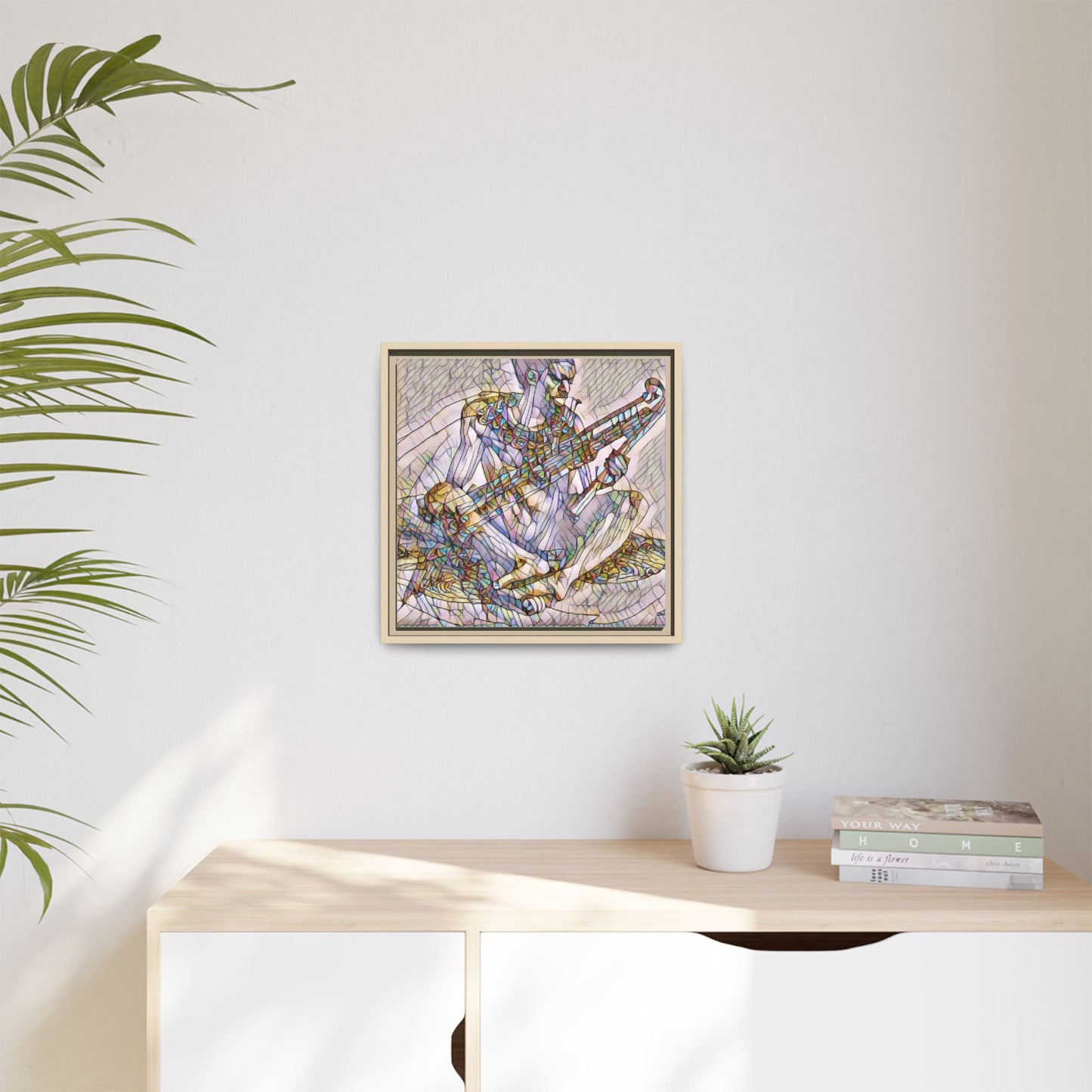 Framed Abstract Musician Canvas Art — Multicolor Modern Wall Decor