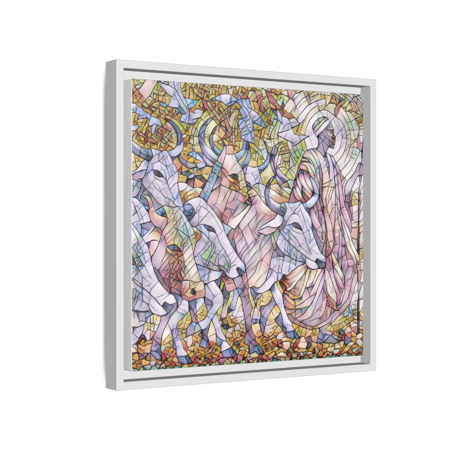 Framed Matte Canvas Art — Stained-Glass Style Cattle Herd