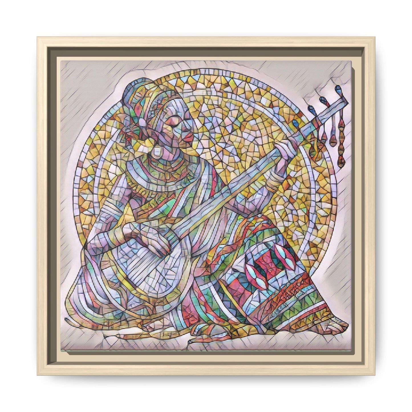 Framed Canvas Art - Colorful Mosaic Musician Wall Decor