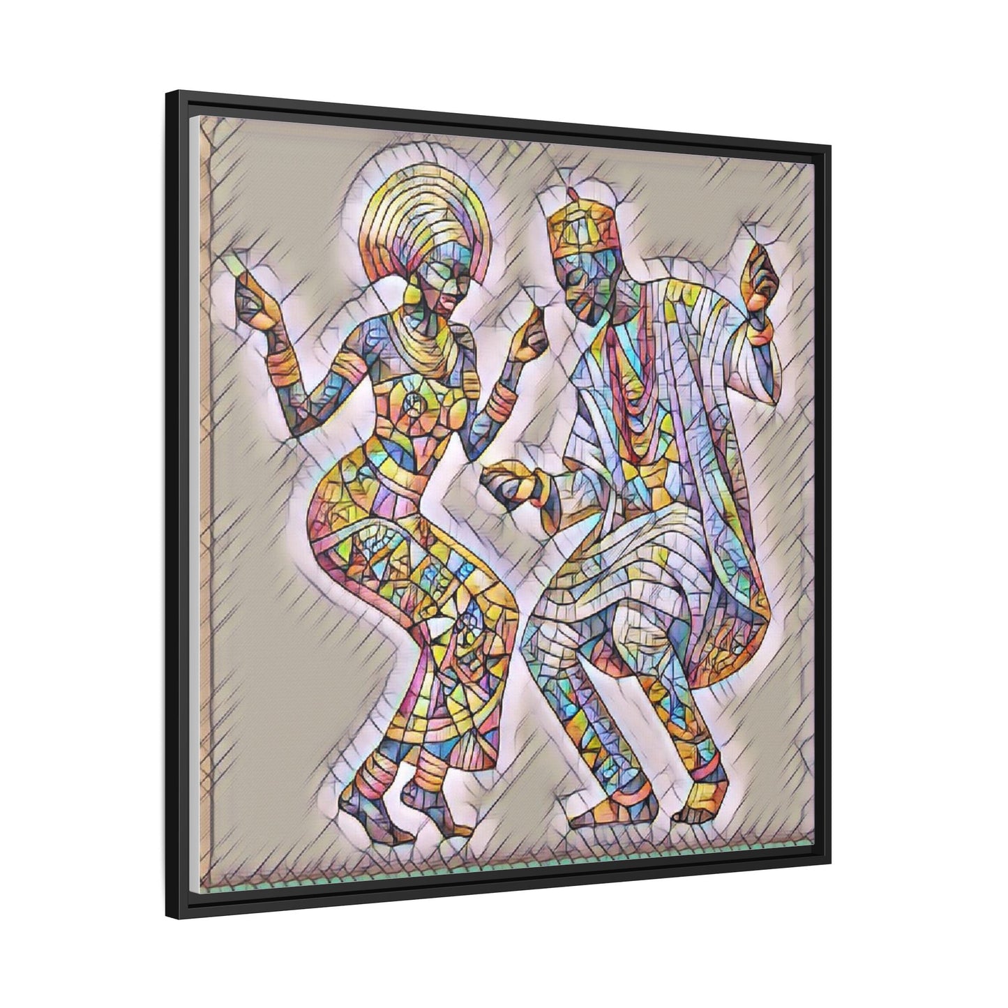 Afrobeat Dancers Framed Canvas Art — Colorful Mosaic African Dance Print