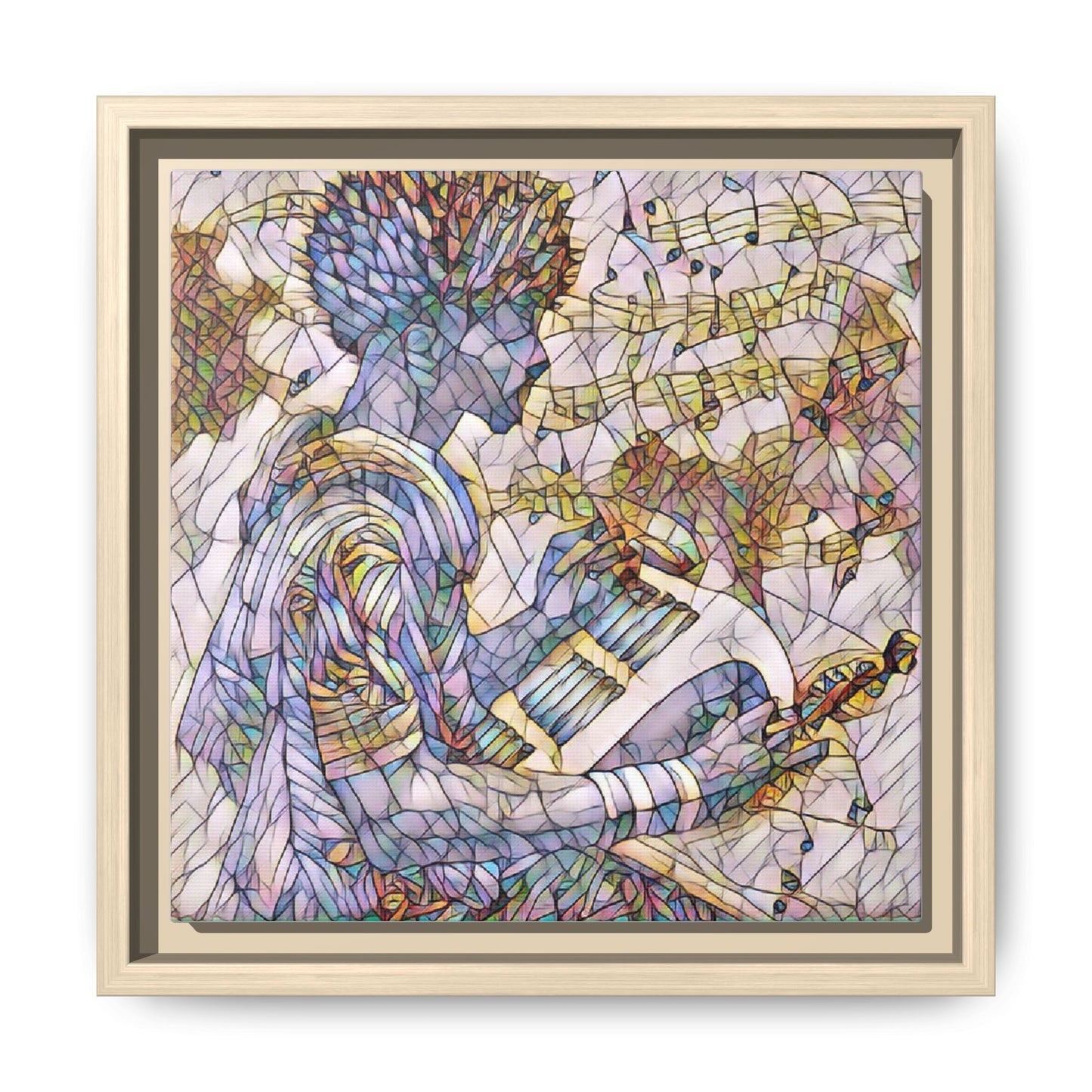 Abstract Jazz Musician Framed Canvas Art — Colorful Stained-Glass Style Wall Decor