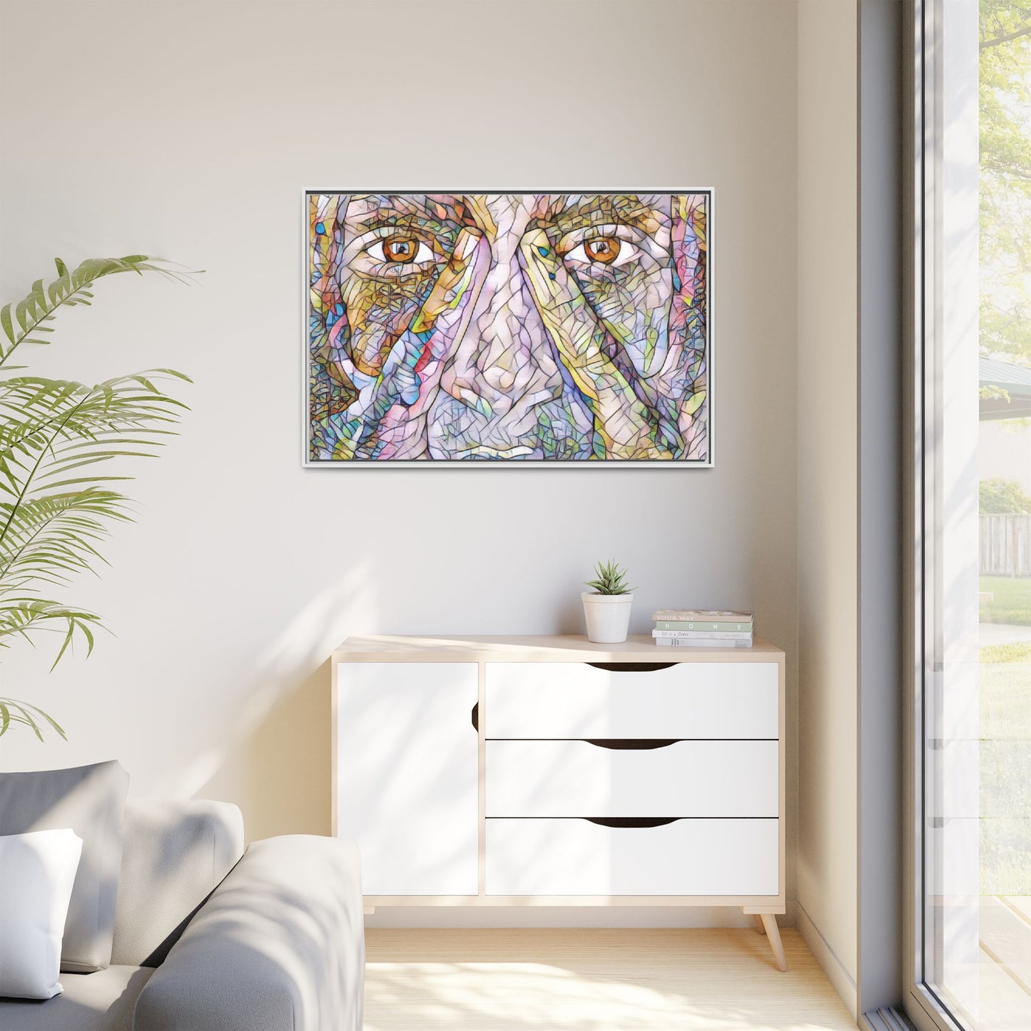 Abstract Stained-Glass Face Matte Canvas Framed Wall Art