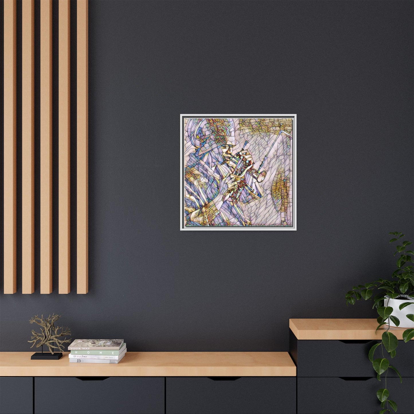 Framed Abstract Trumpet Player Matte Canvas Art