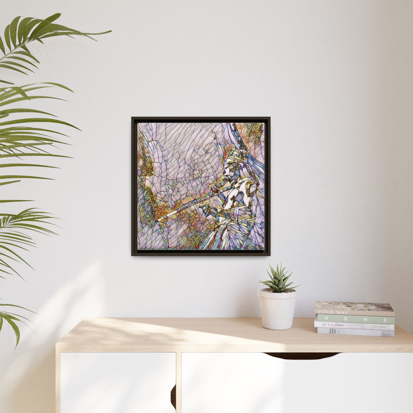 Abstract Tribal Flutist Matte Canvas Framed Wall Art