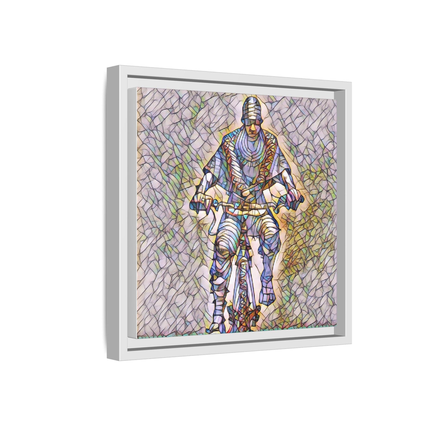 Framed Matte Canvas Art - Stylized Cyclist Illustration