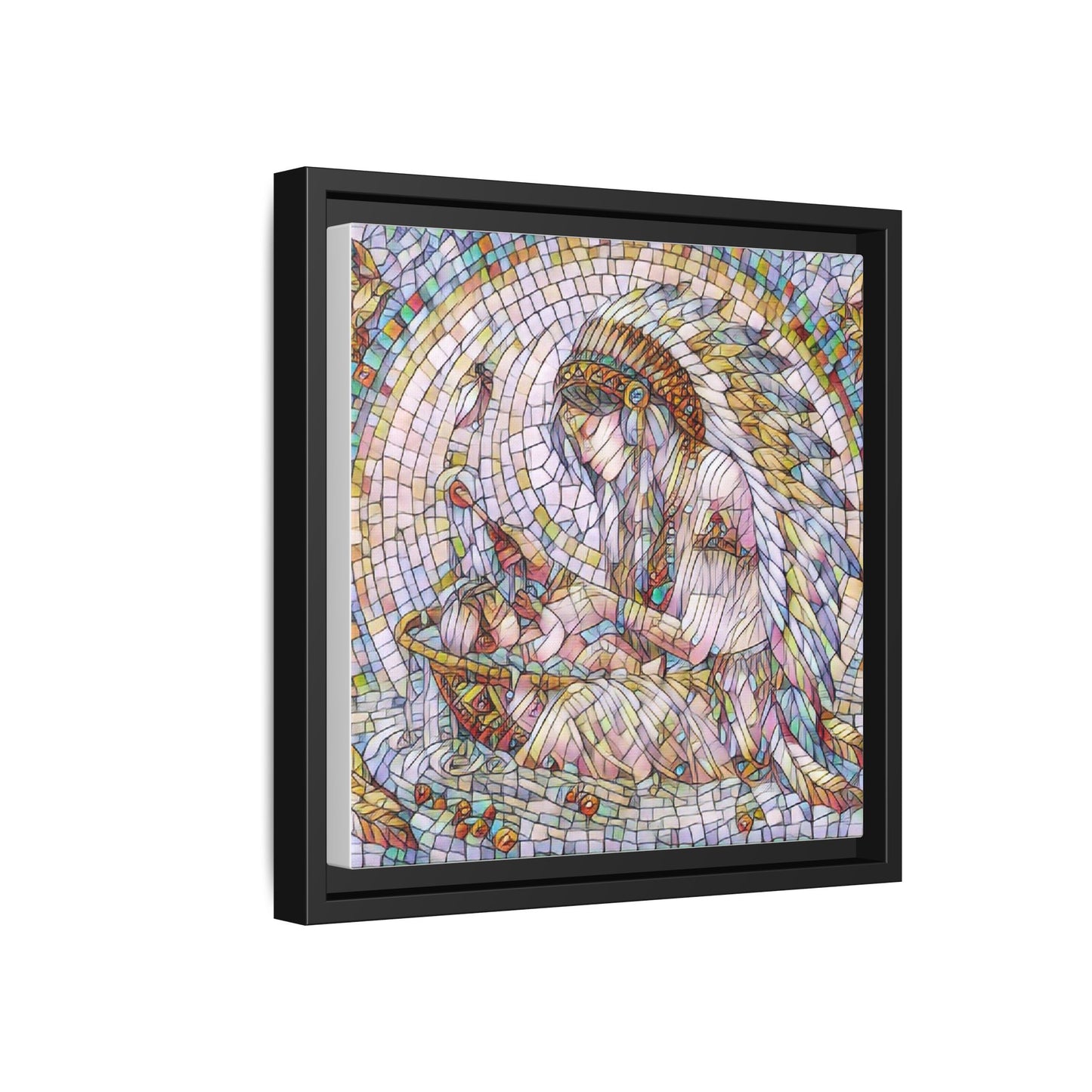 Framed Mosaic Native Mother & Child Matte Canvas Art