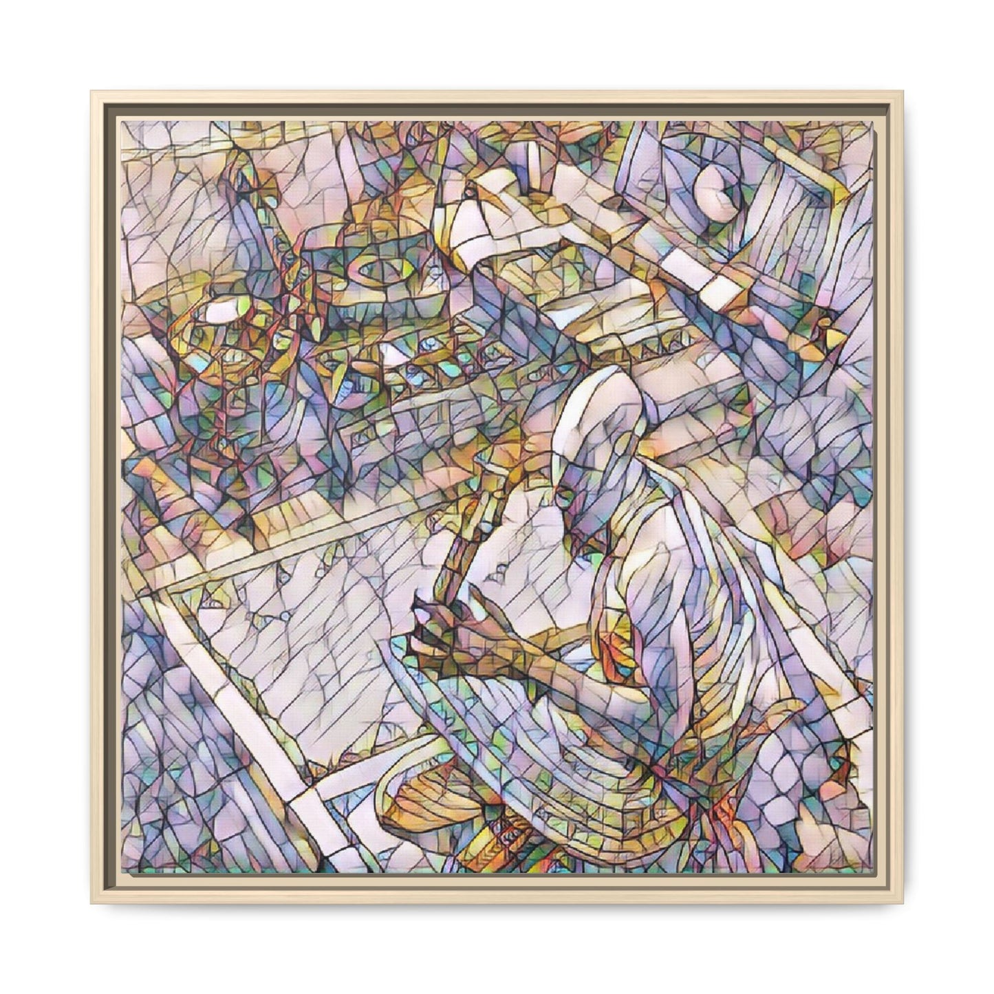 Stained-Glass DJ Matte Canvas Print (Framed) — Colorful Music Room Wall Art