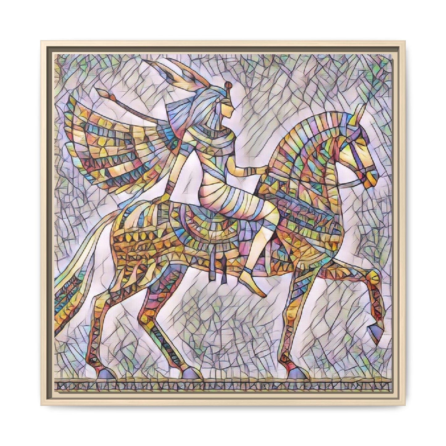 Stained-Glass Style Egyptian Horseman Framed Canvas Print