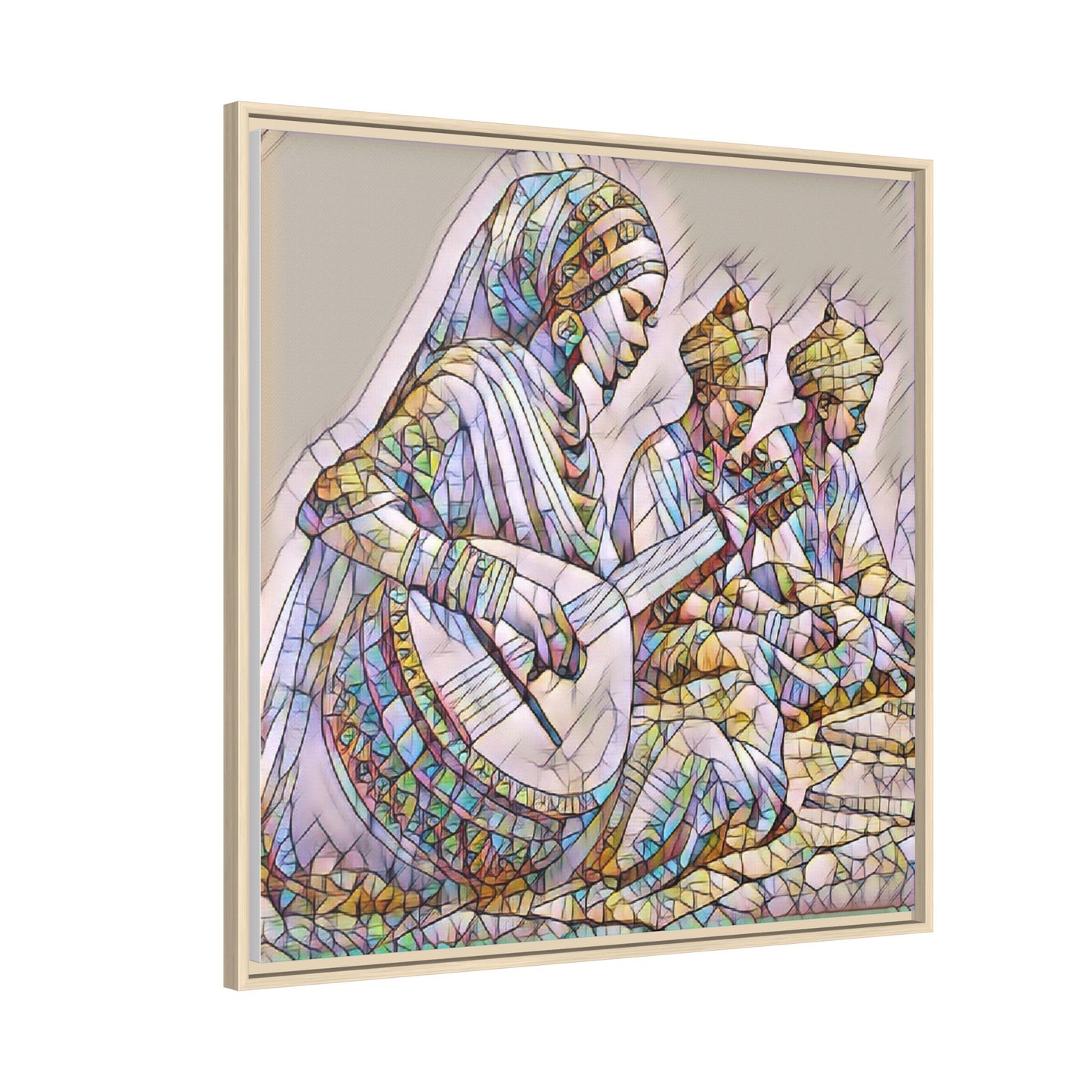 Framed Matte Canvas: Colorful Moroccan Musicians Wall Art