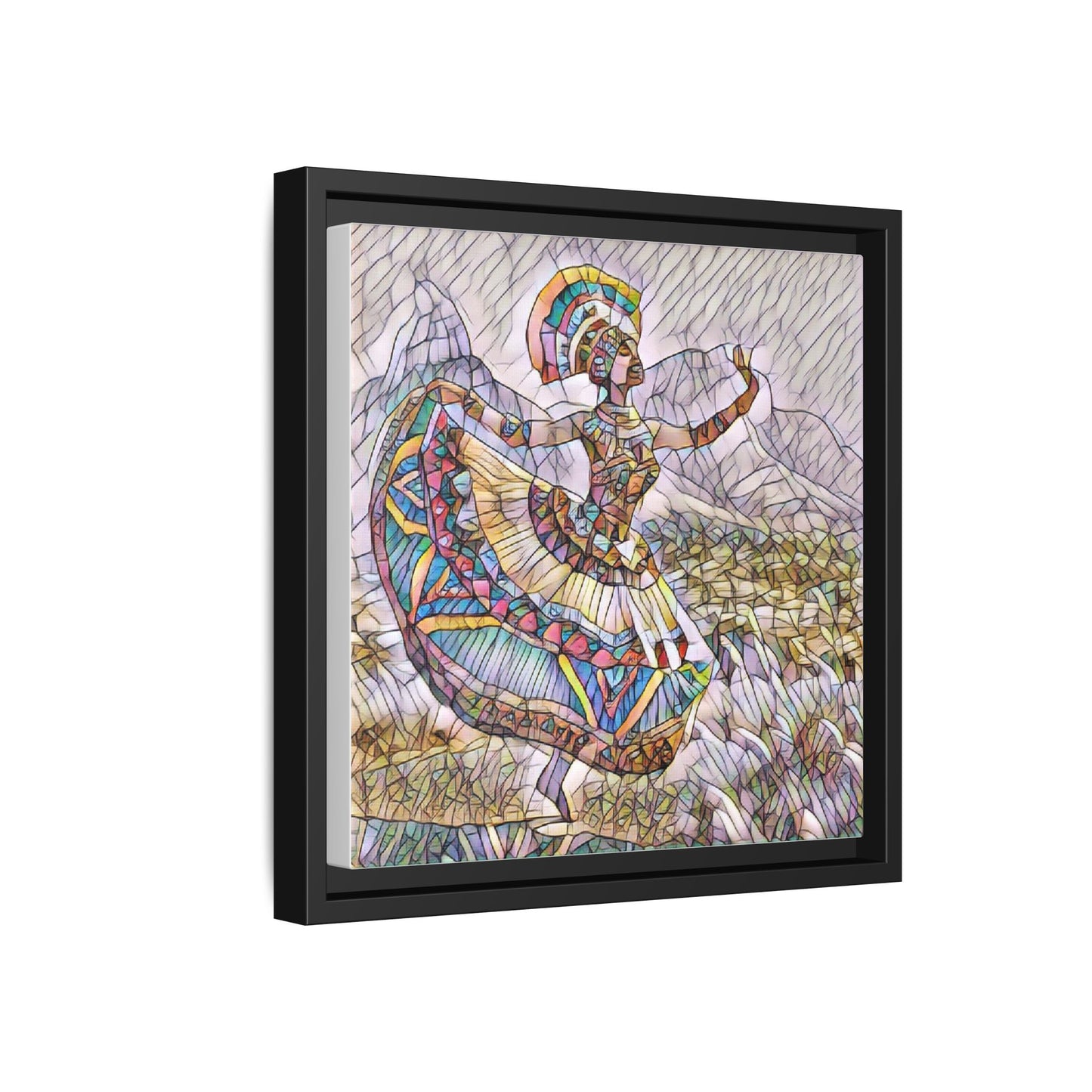 Ballerina Mosaic Framed Canvas Print — Colorful Ethnic Dance Wall Art