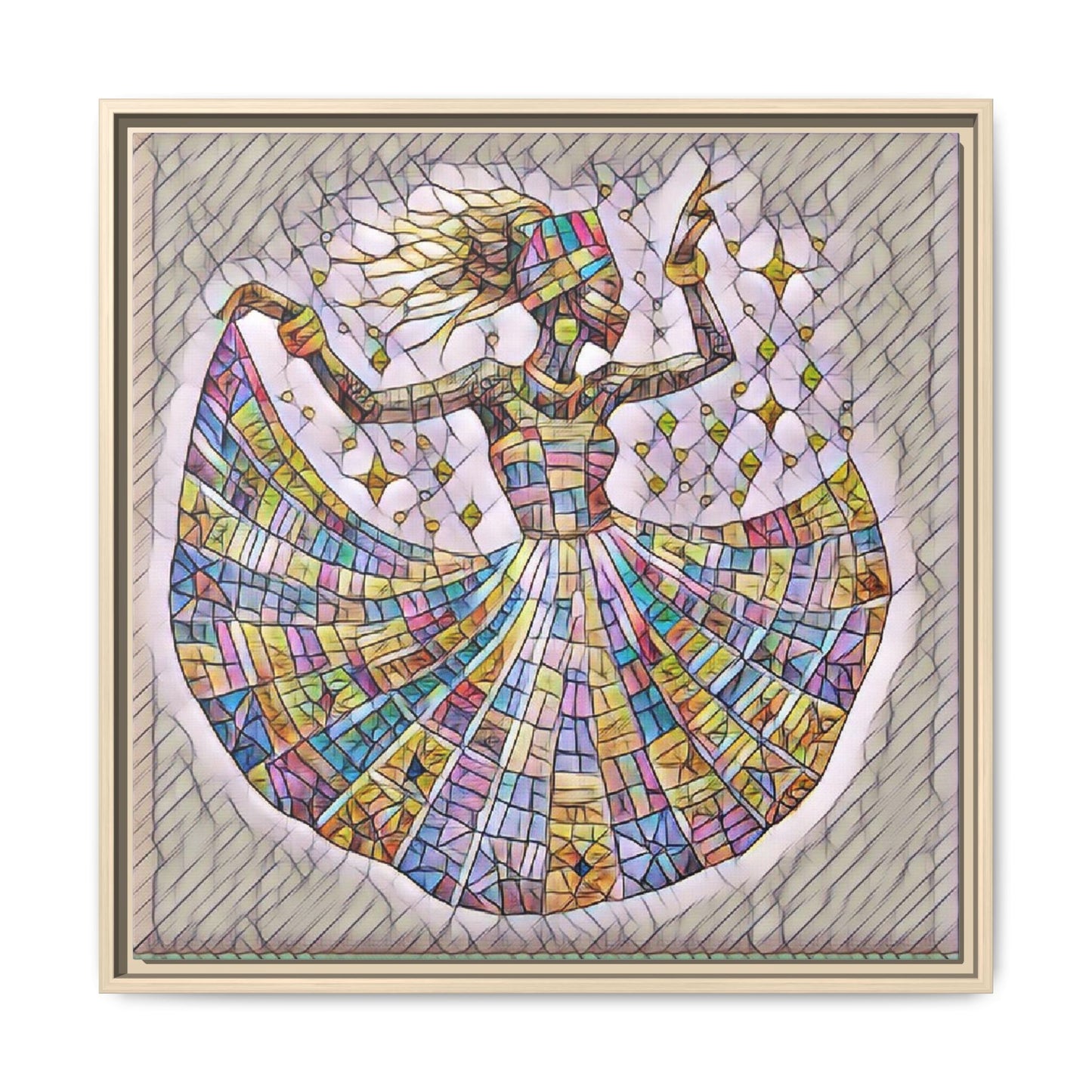 Colorful Mosaic Dance Framed Canvas Art