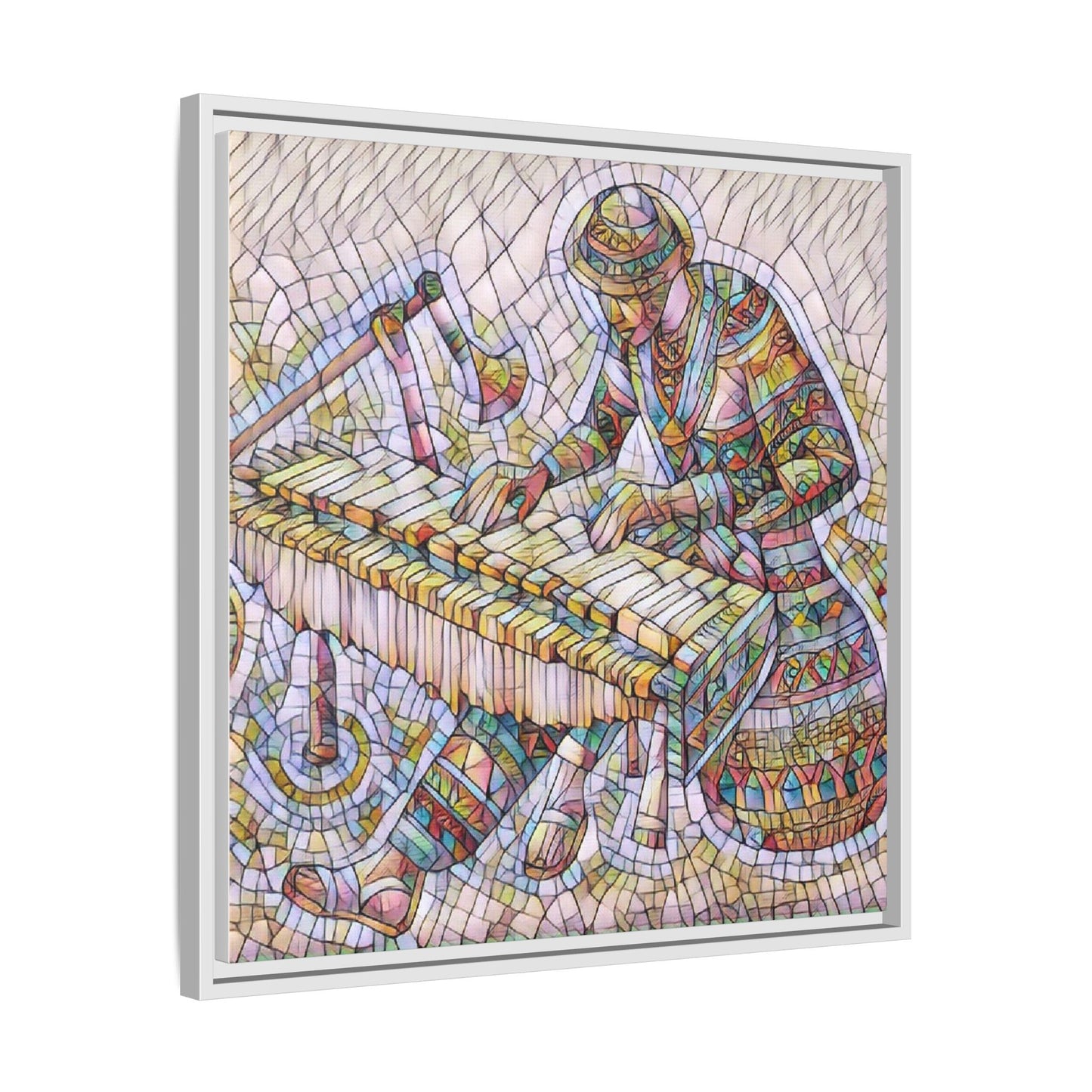 Framed Canvas Art - Colorful Mosaic Vibraphone Musician Print