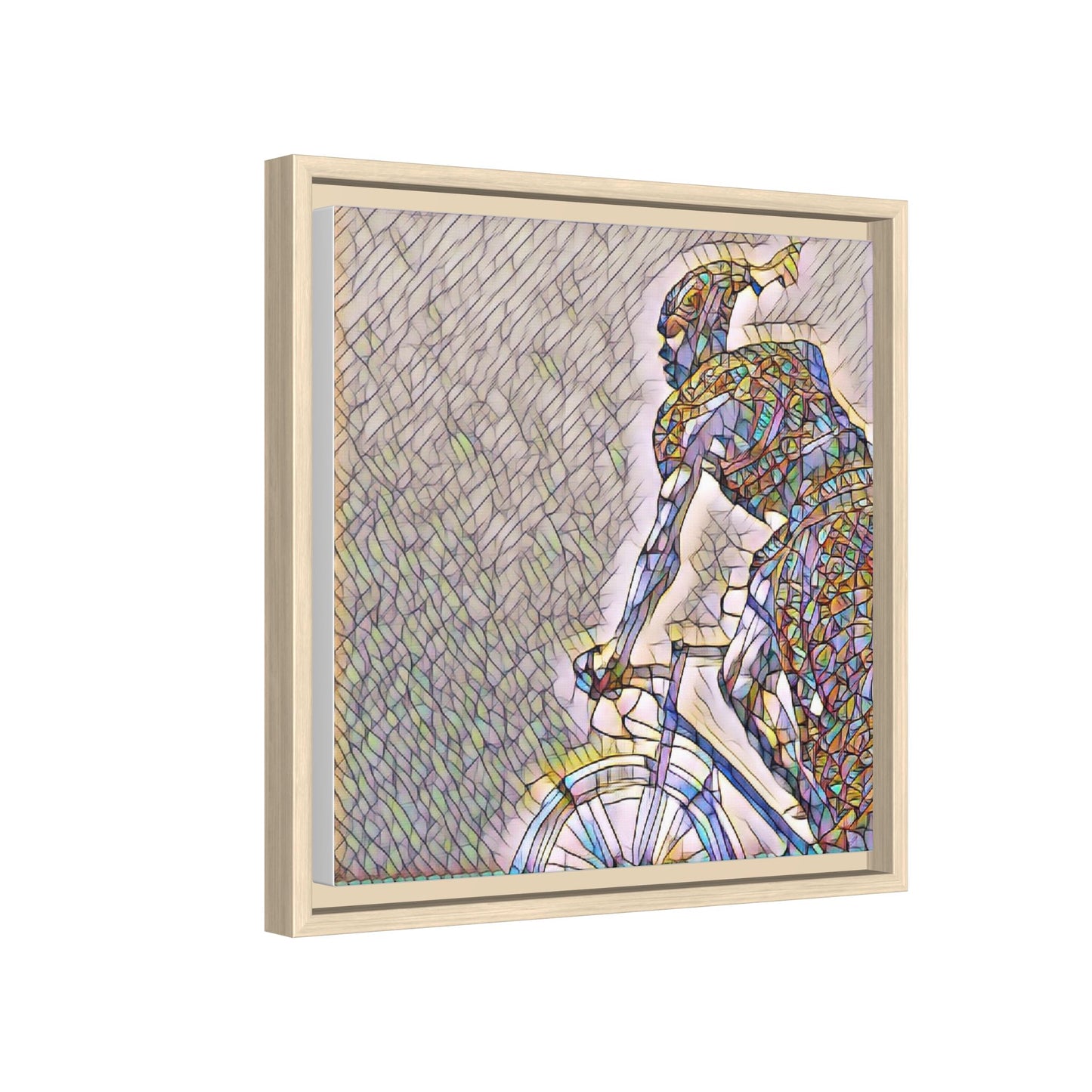 Cyclist Mosaic Matte Canvas Print — Framed Multicolor Bike Art