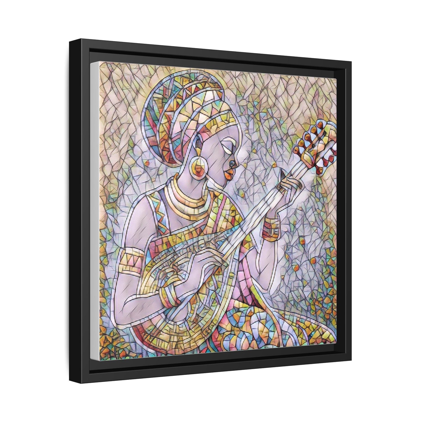 Framed Canvas Art — Colorful African Woman Playing Lute (Matte Multi‑Color)