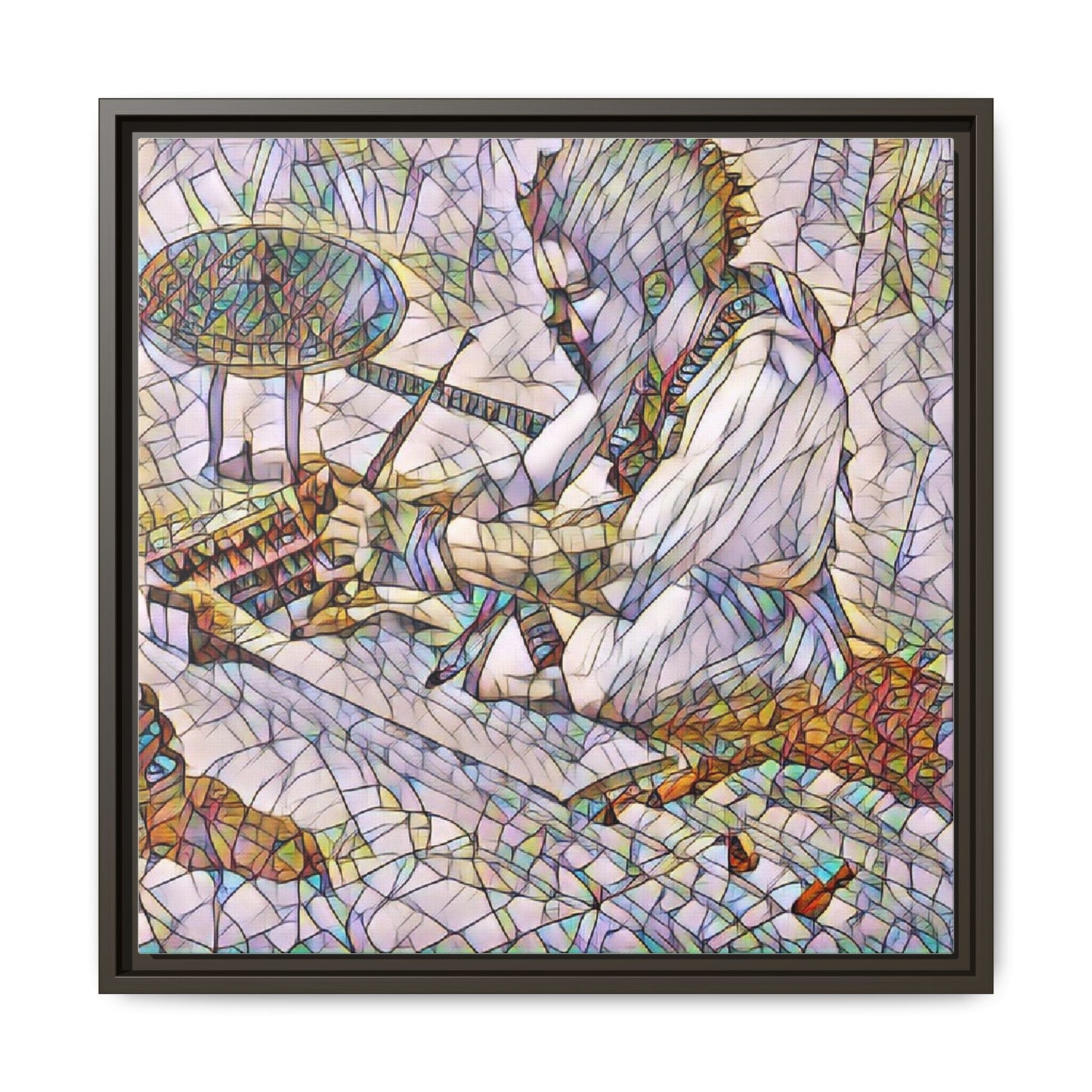Framed Matte Canvas — Abstract Drummer Mosaic Wall Art