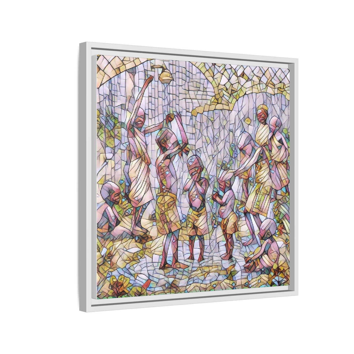 Framed Matte Canvas – Colorful Mosaic Children Playing Wall Art