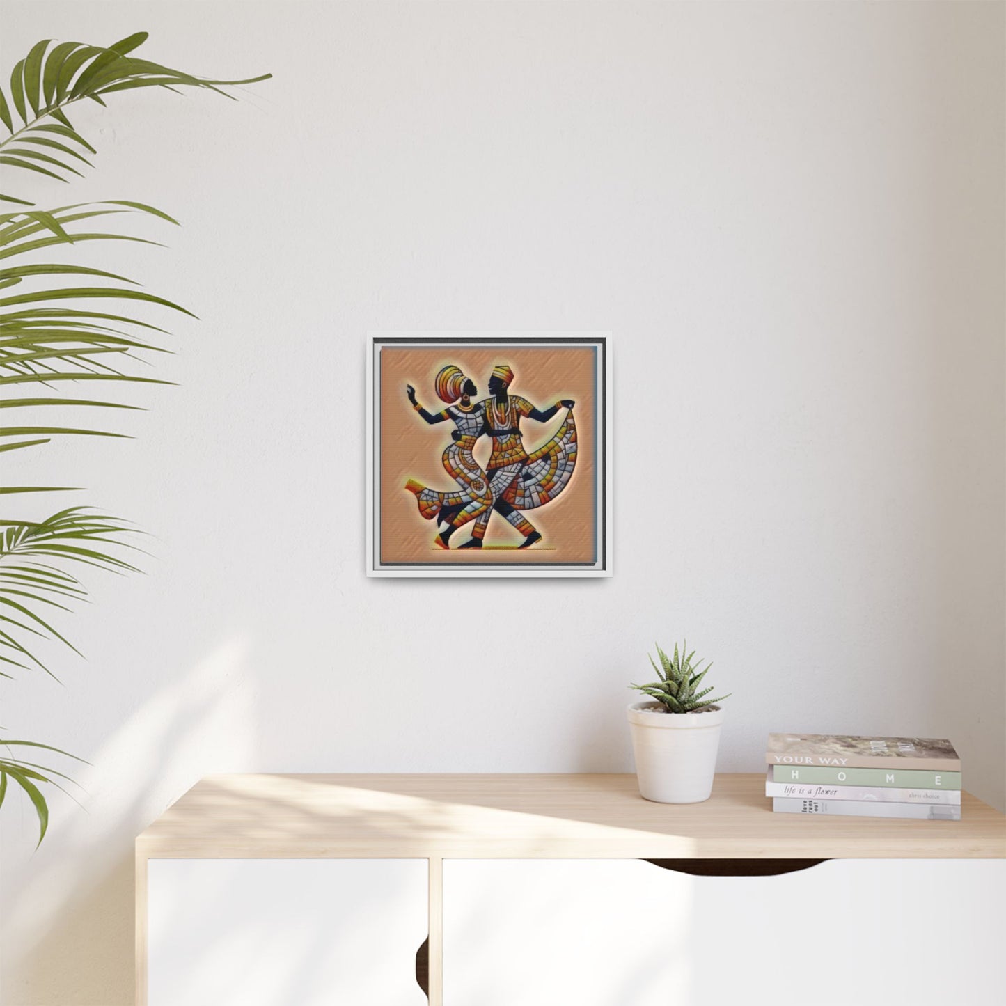 Framed African Dance Mosaic Art Print — Matte Canvas Wall Decor