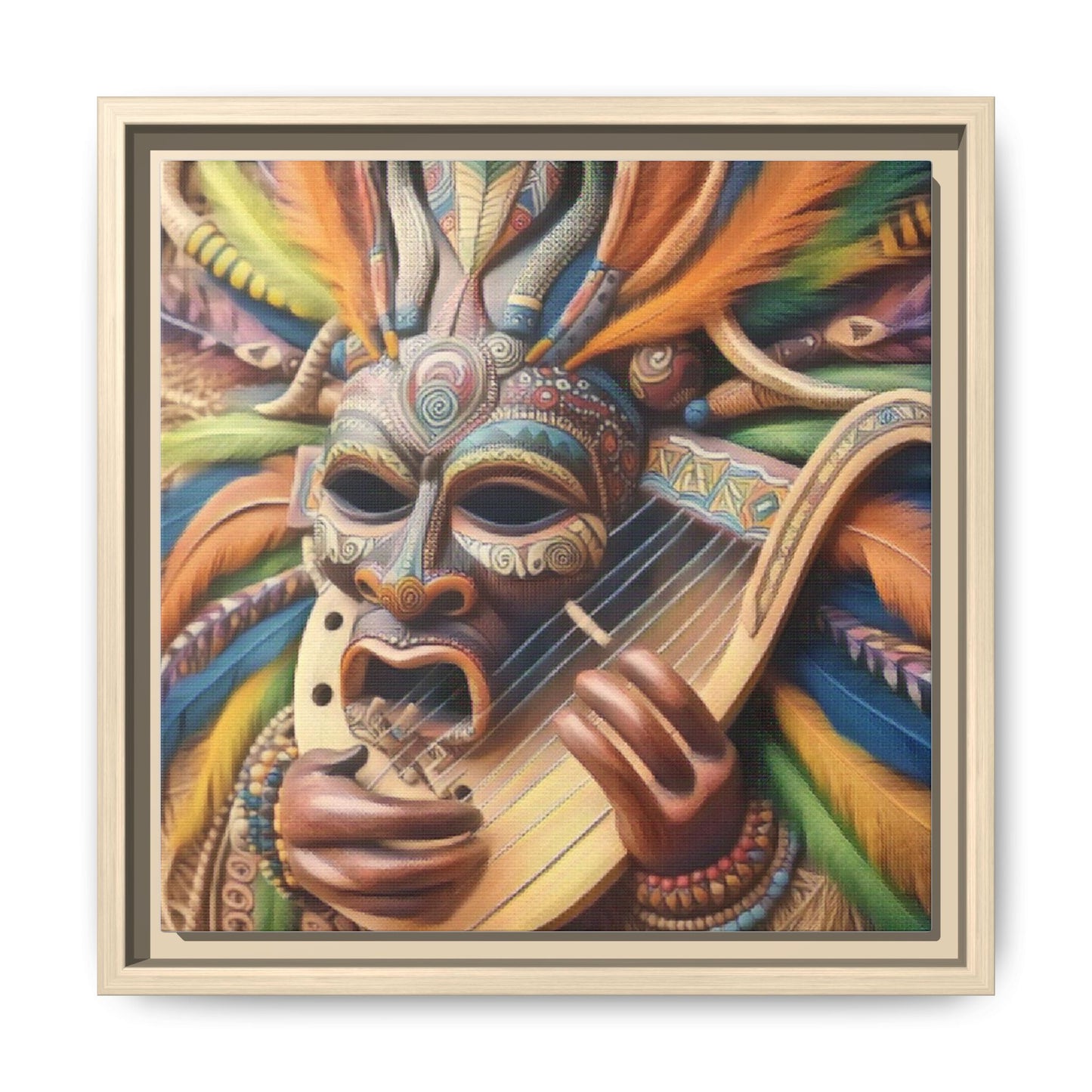 Colorful Tribal Mask Canvas — Framed Matte Wall Art