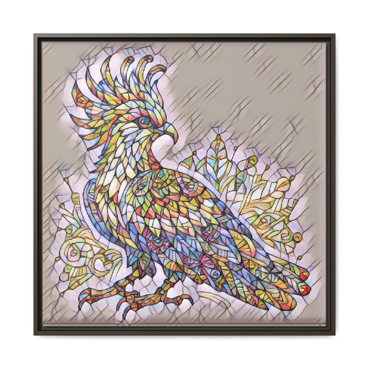 Colorful Stained-Glass Cockatoo Matte Framed Canvas