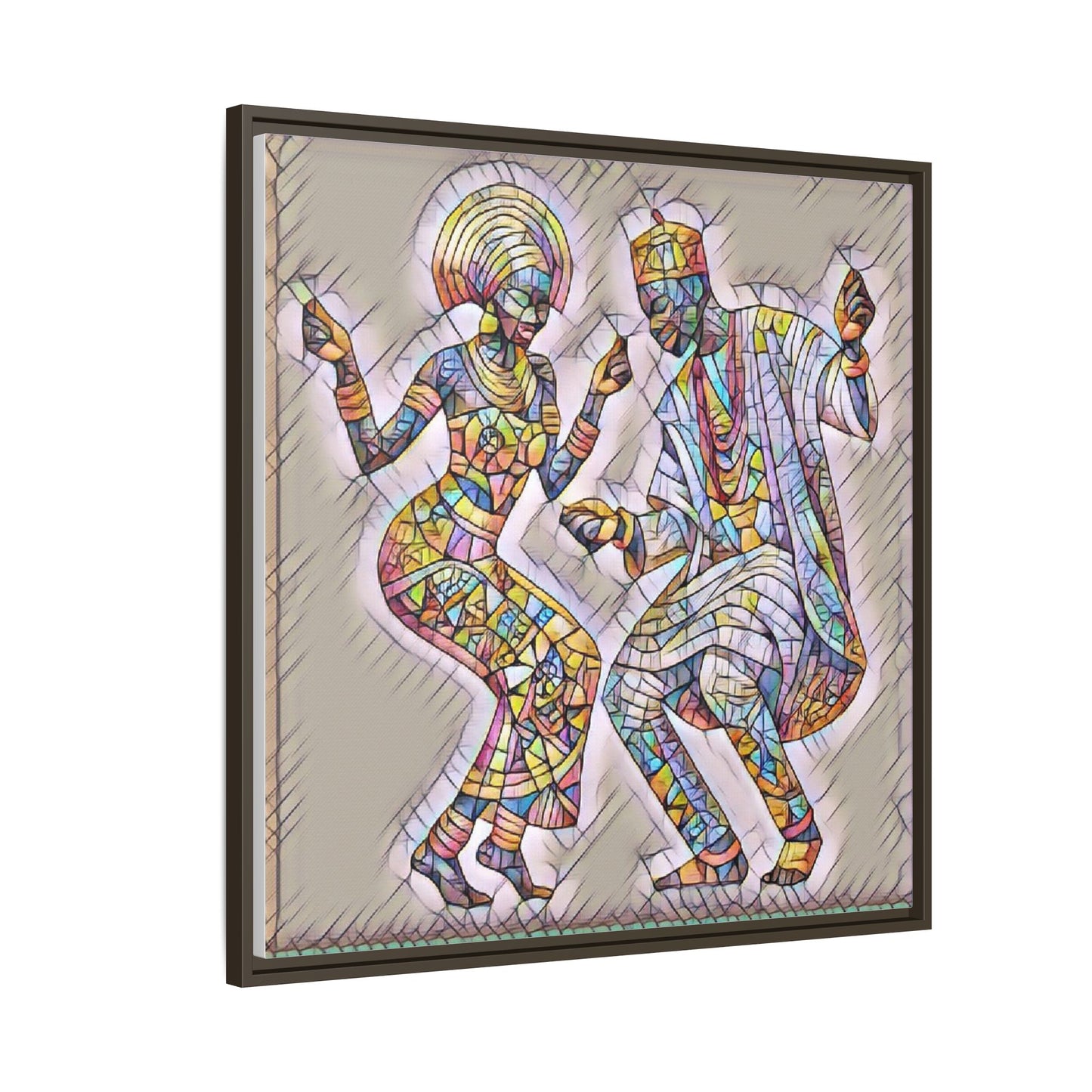 Afrobeat Dancers Framed Canvas Art — Colorful Mosaic African Dance Print