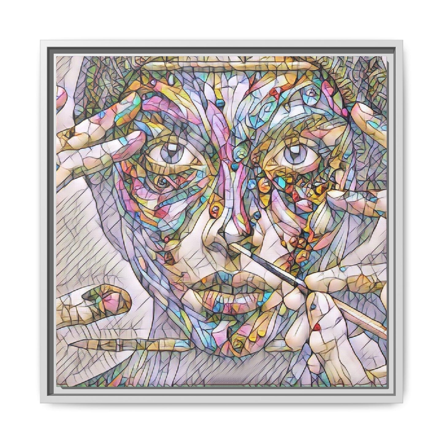 Framed Abstract Mosaic Face Canvas — Colorful Modern Wall Art