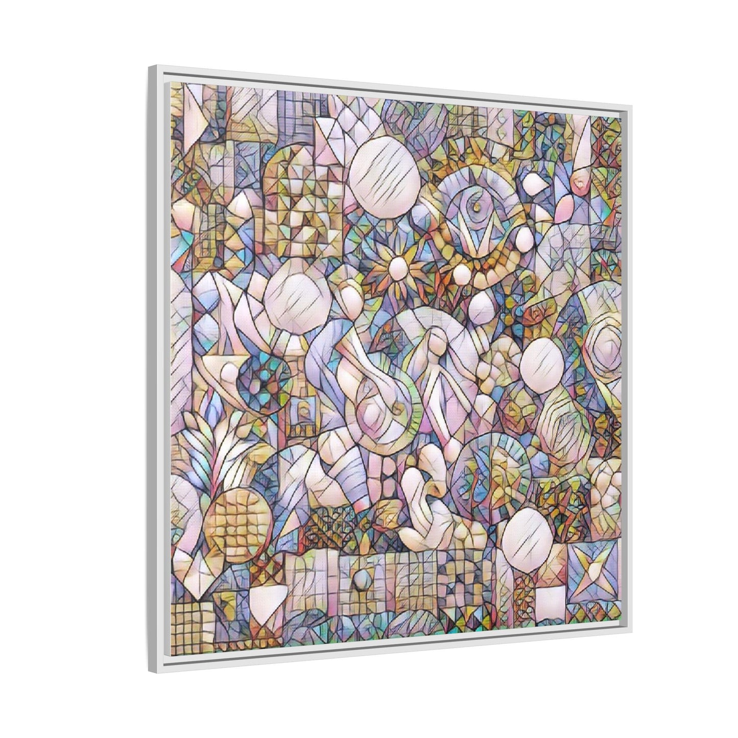 Abstract Geometric Mosaic Framed Canvas — Multicolor Modern Wall Art