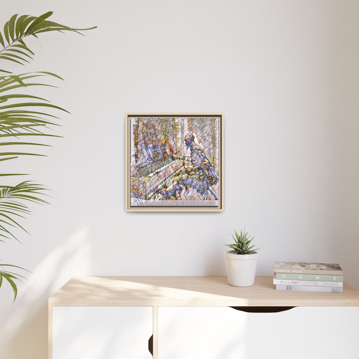 Framed Matte Canvas Art — Colorful Abstract Musician at Piano