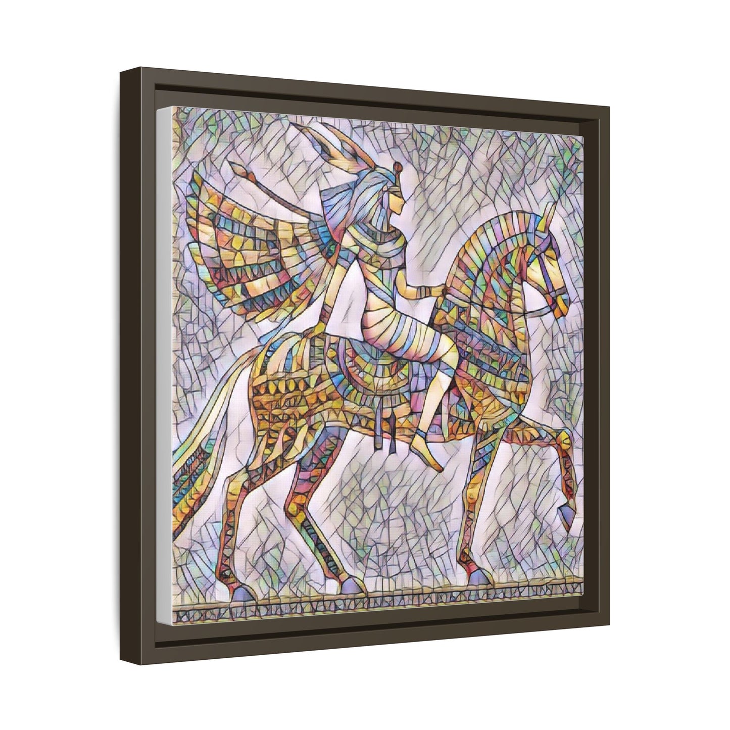 Stained-Glass Style Egyptian Horseman Framed Canvas Print