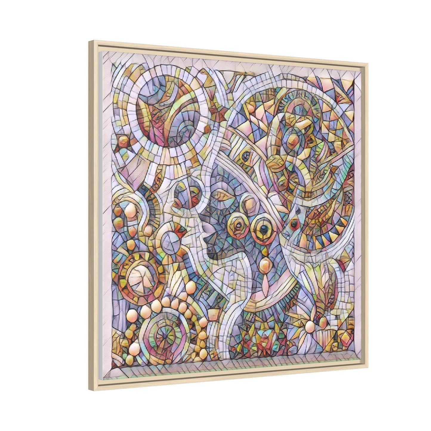 Abstract Mosaic Framed Canvas Art — Multicolor Geometric Wall Decor