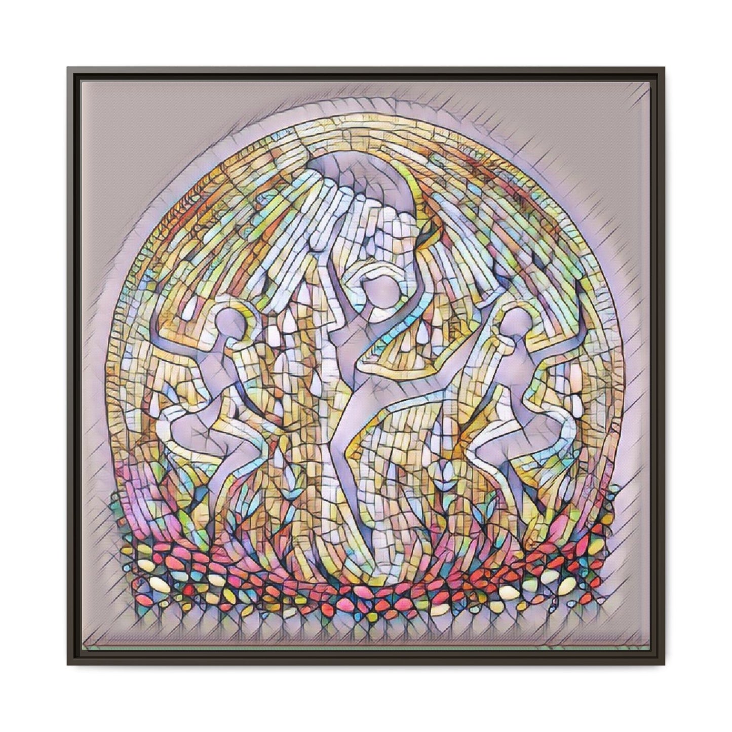 Framed Canvas Art - Stained Glass Dance Trio (Matte Multi-Color)