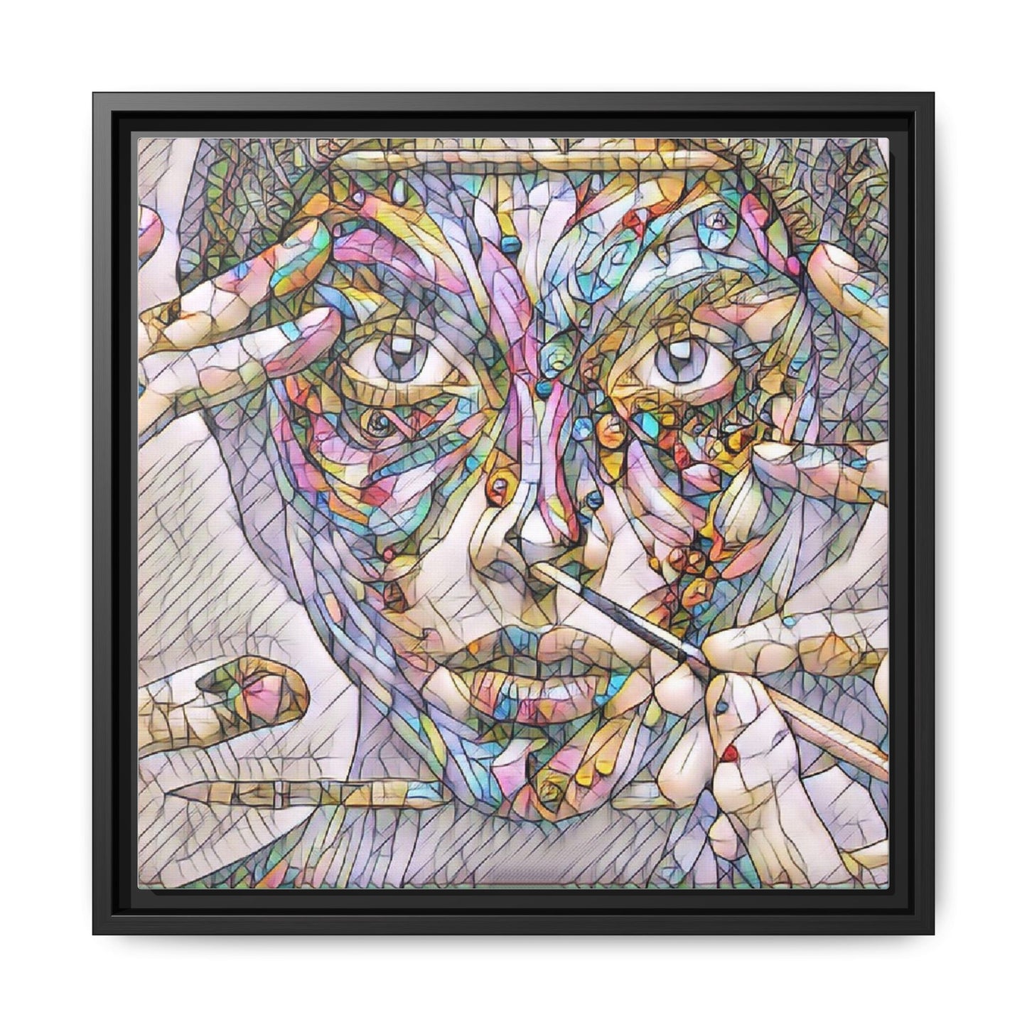 Framed Abstract Mosaic Face Canvas — Colorful Modern Wall Art
