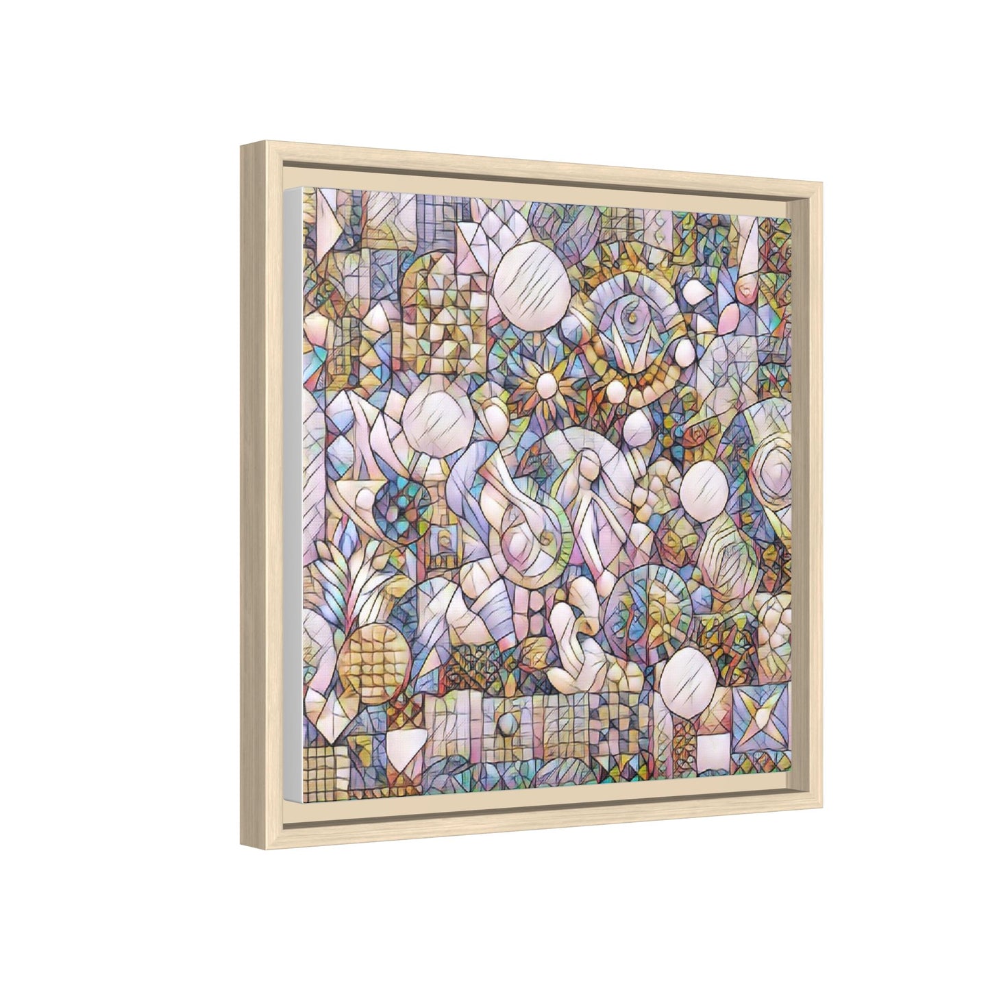 Abstract Geometric Mosaic Framed Canvas — Multicolor Modern Wall Art