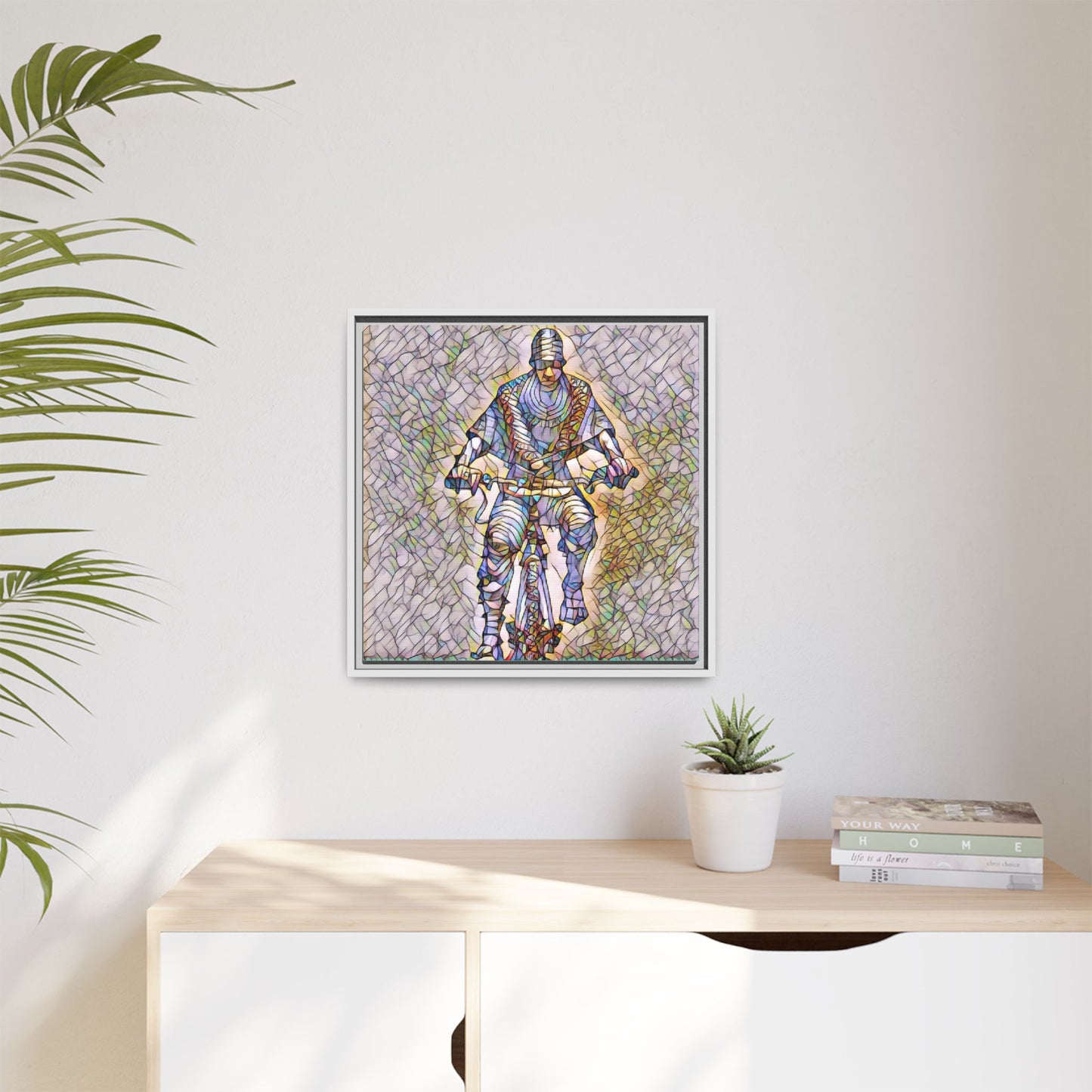 Framed Matte Canvas Art - Stylized Cyclist Illustration