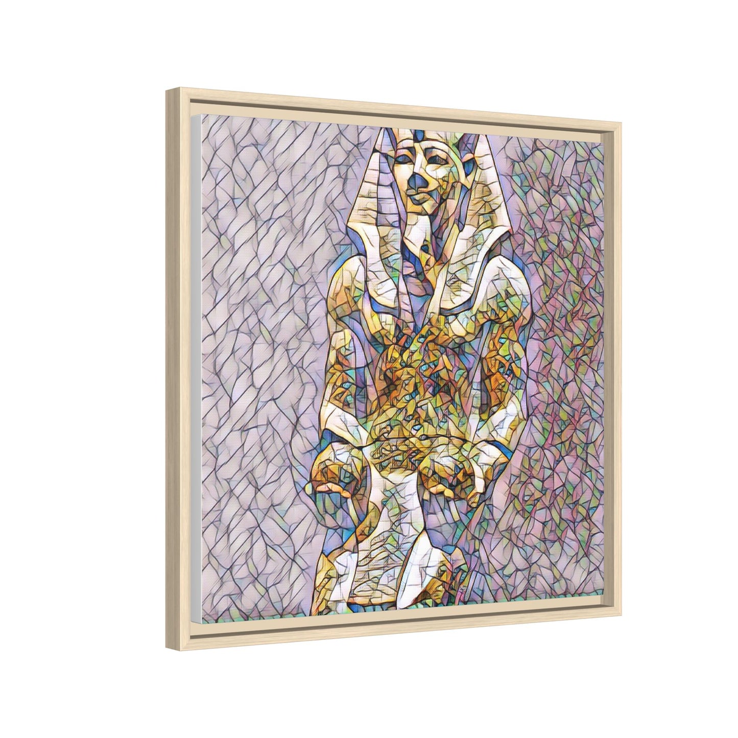 Framed Abstract Pharaoh Matte Canvas Wall Art — Multicolor Egyptian Statue Print