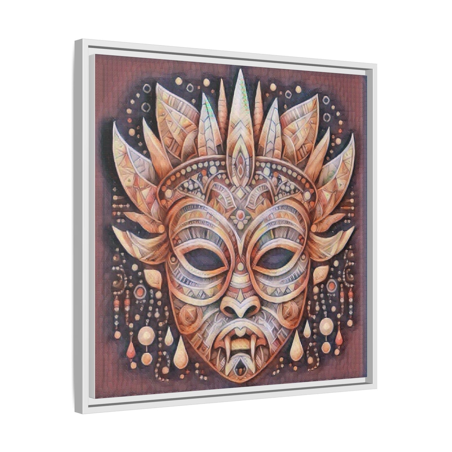 Tribal Sun Mask Framed Canvas Art — Boho Ethnic Wall Decor