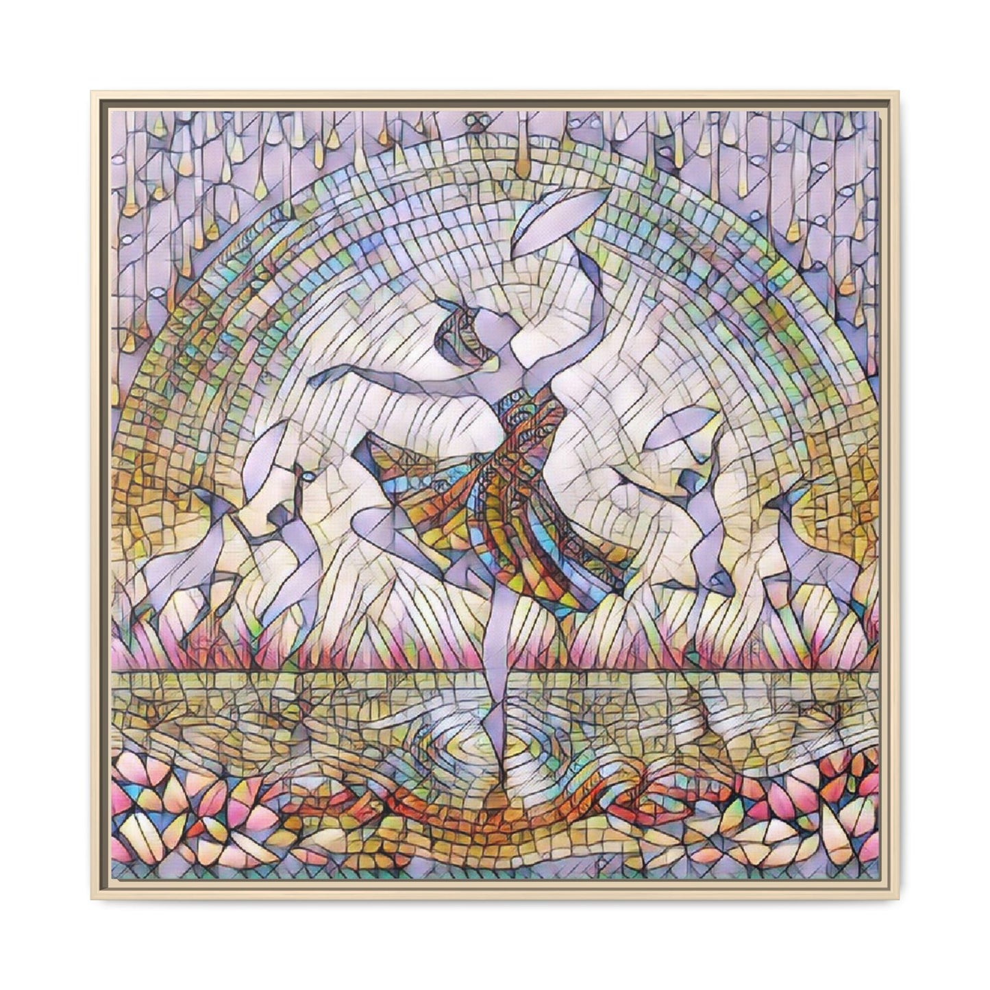 Stained Glass Ballerina Framed Canvas Art — Dancer Mosaic Wall Decor