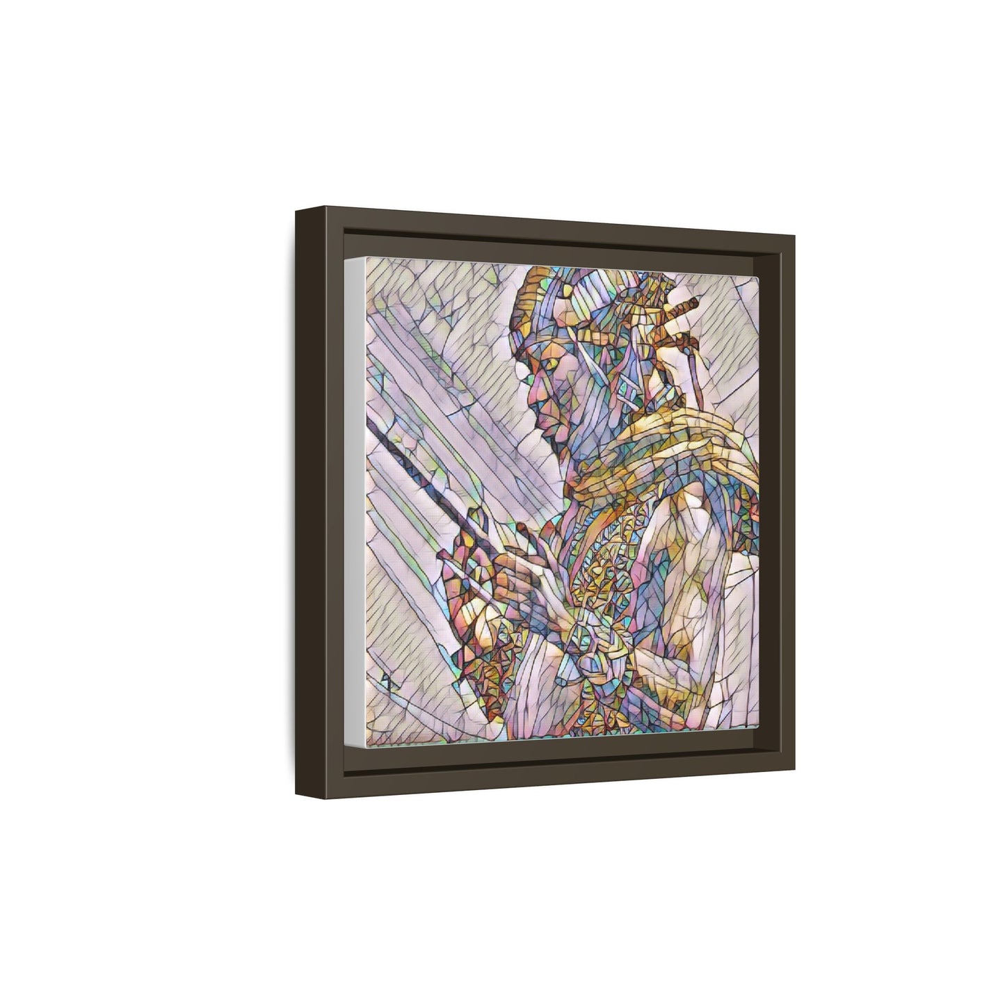 Framed Canvas Art - Colorful Tribal Warrior Portrait (Matte)
