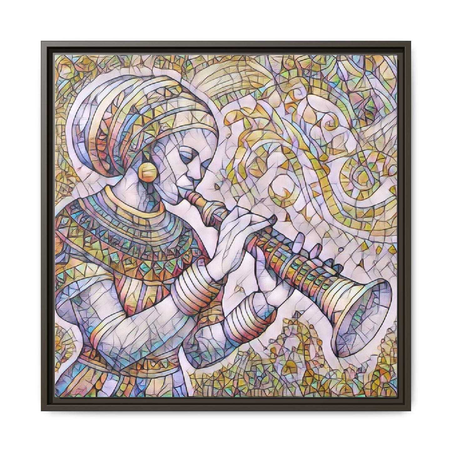 Egyptian Flutist Mosaic Matte Canvas Framed Art