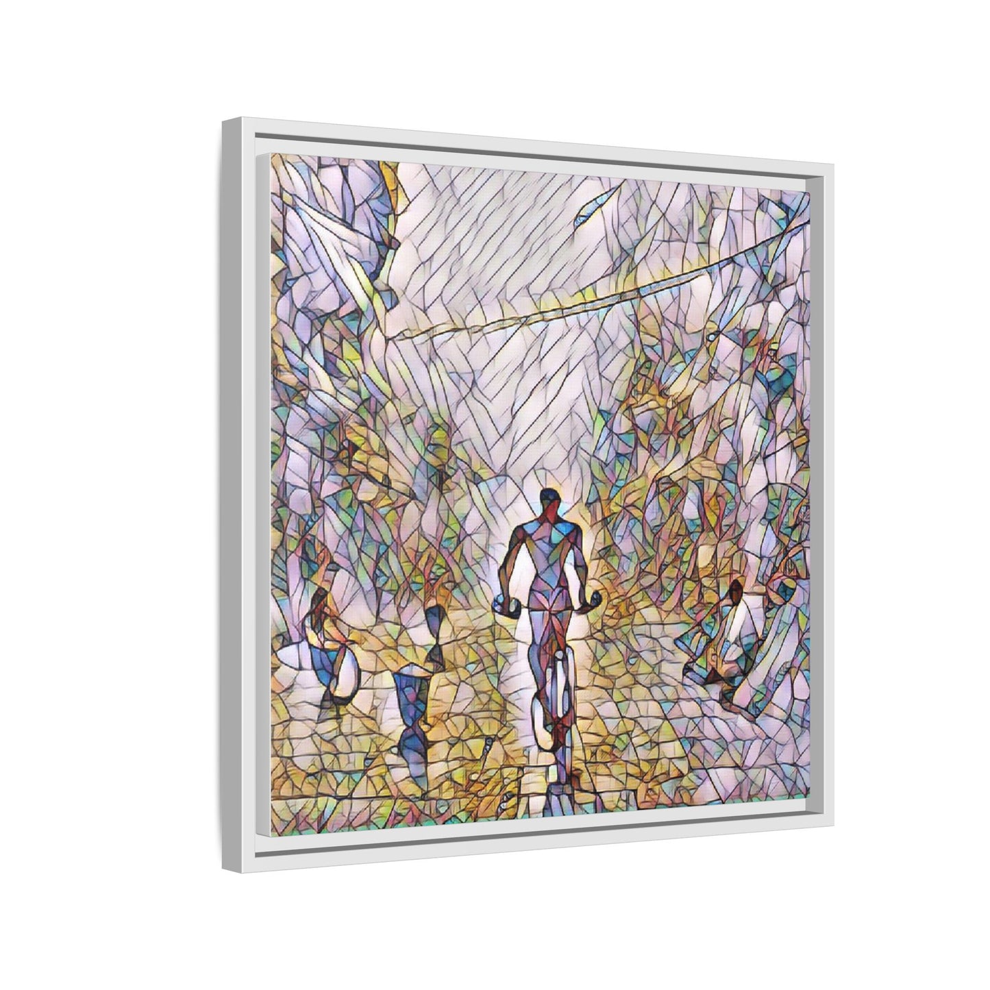 Cyclist Stained-Glass Matte Canvas Framed Wall Art