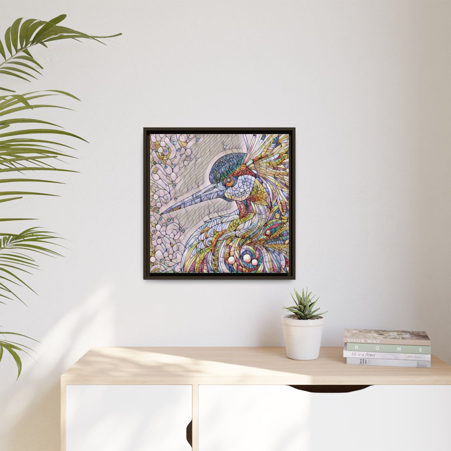 Colorful Stained-Glass Heron Matte Canvas Framed Wall Art