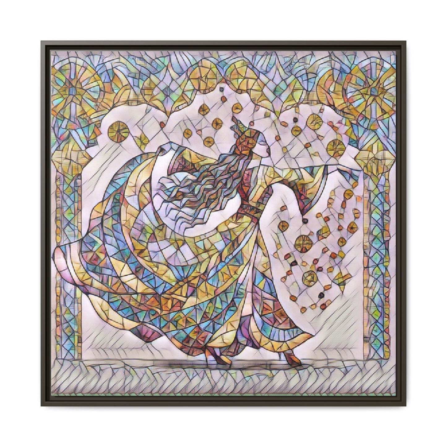 Stained Glass Dancing Dervish Framed Canvas Art